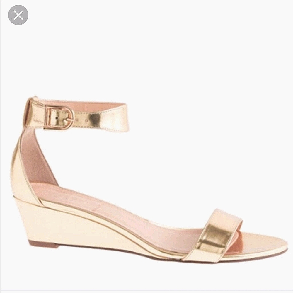 J.Crew Gold Low Wedge Strap Sandal sz 8.5